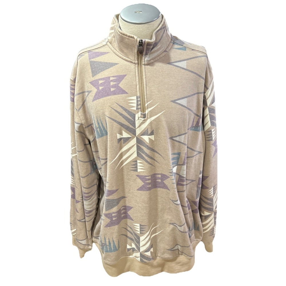 Rank 45 Mens Pullover 1/4 Zip XXL Aztec Western Sweatshirt Geometric